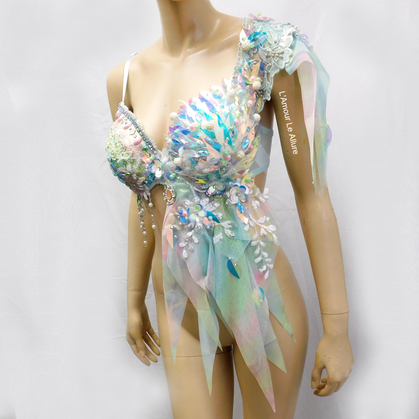 Holographic Pastel Rainbow Flower Fairy Bra Top Costume Dance Rave