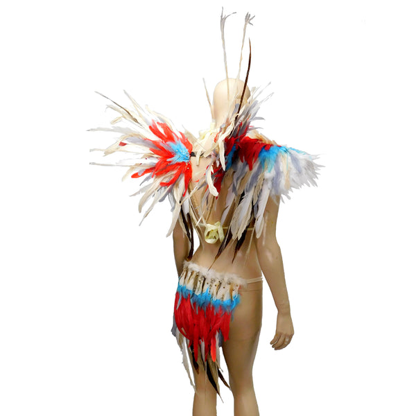 Beige Phoenix Bird Samba Bra and Bottom With Matching Wings and Shoulder Pads Dance Cage Rave Bra