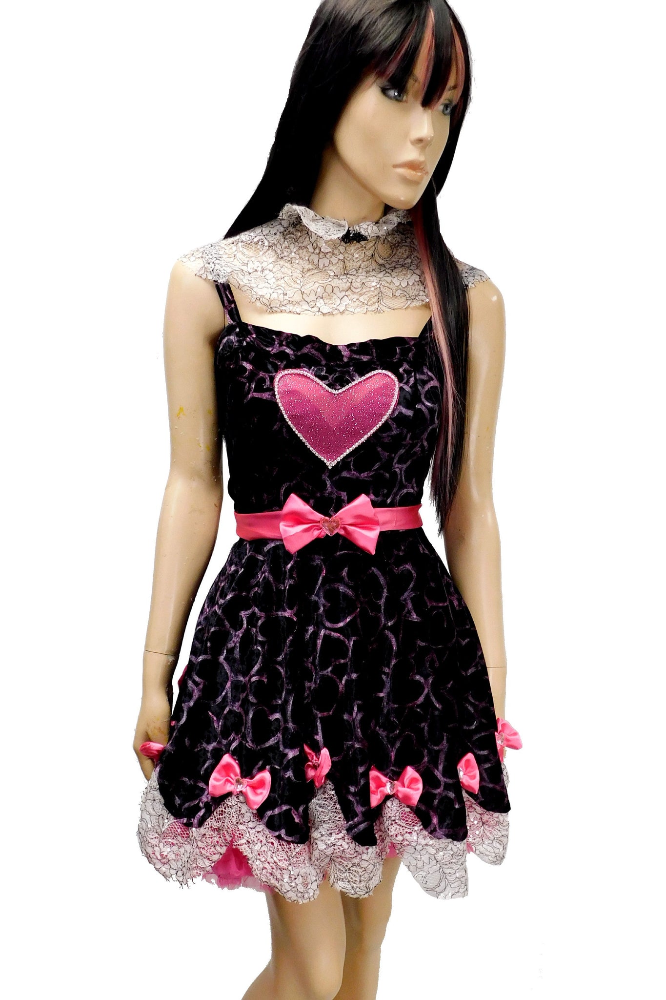 Hand Painted Velvet Heart Dress Inspired By Draculaura From Monster High