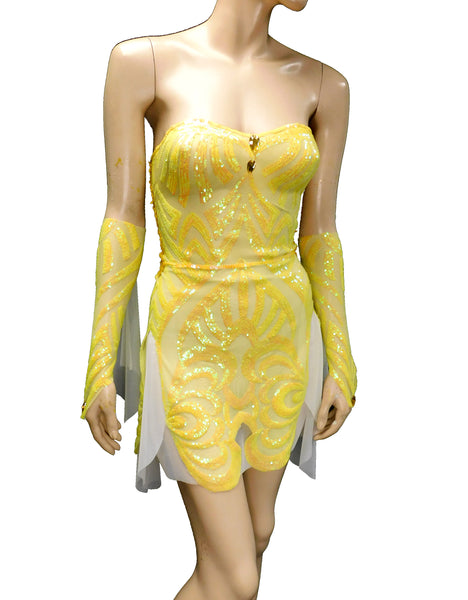 Sunny Yellow Iridescent Sequins Goddess Nymph Fairy Dress Dance Festival