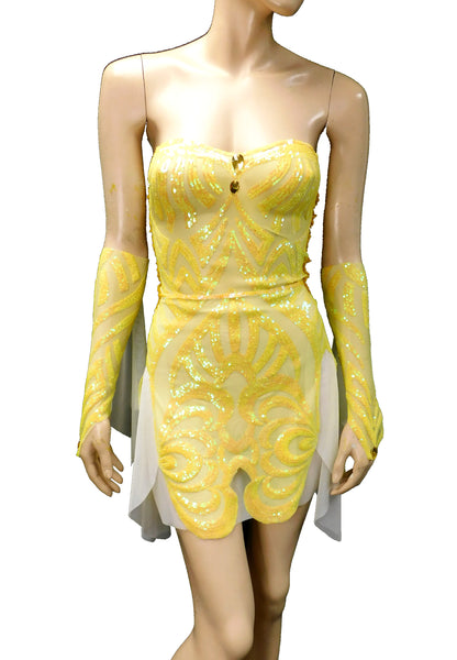 Sunny Yellow Iridescent Sequins Goddess Nymph Fairy Dress Dance Festival