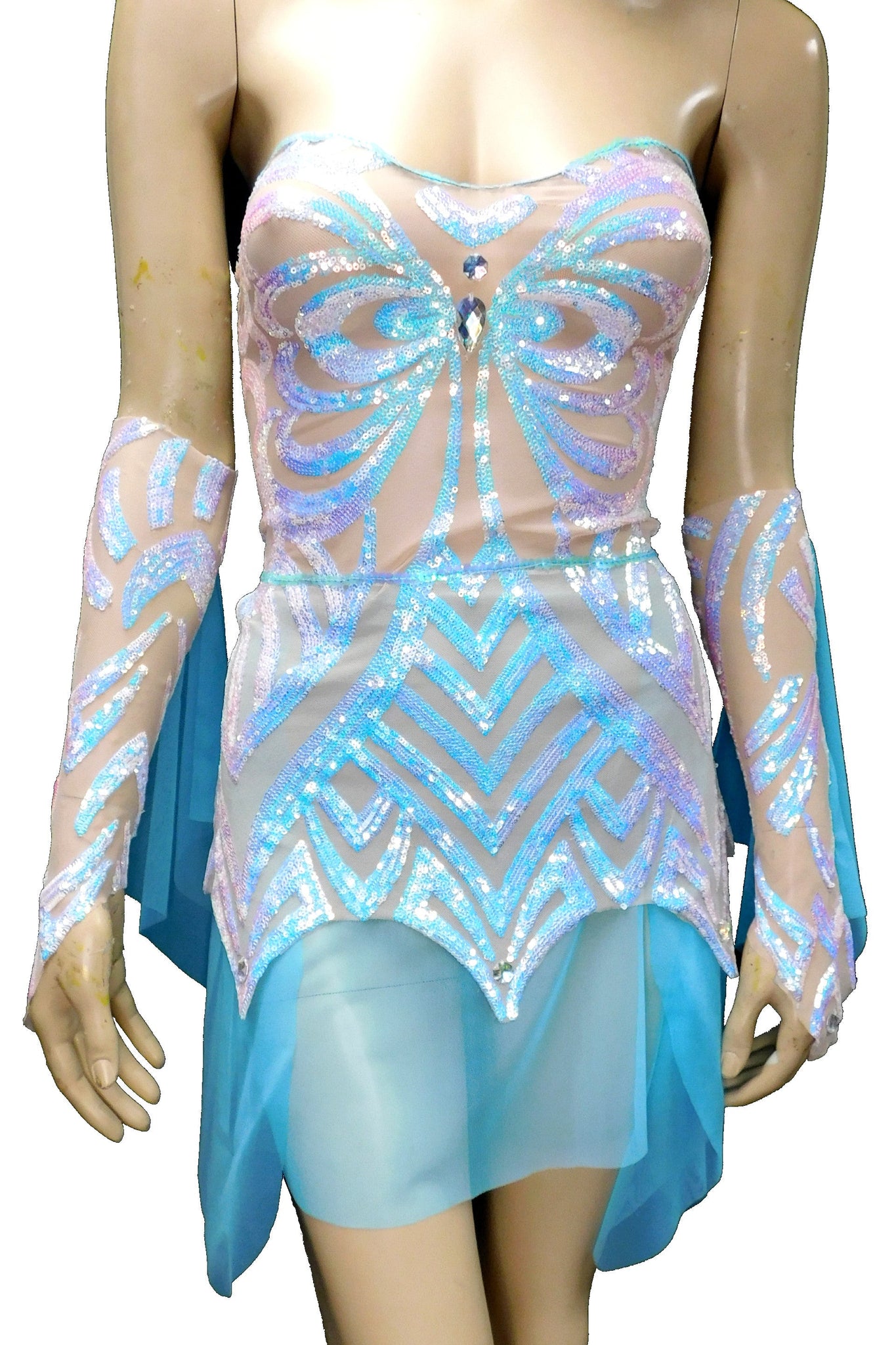 Ready to Ship - Small - Ice Blue Iridescent Sequins Butterfly Goddess Nymph Fairy Dress Dance Festival