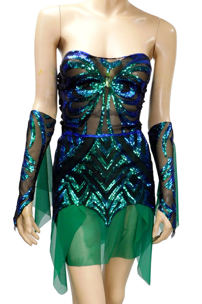 Dark Green and Blue Iridescent Sequins Butterfly Goddess Nymph Fairy Dress Dance Festival L / Green Dark Green and Blue Iridescent Sequins Butterfly Goddess Nymph Fairy Dress Dance Festival L / Green