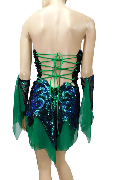 Dark Green and Blue Iridescent Sequins Butterfly Goddess Nymph Fairy Dress Dance Festival
