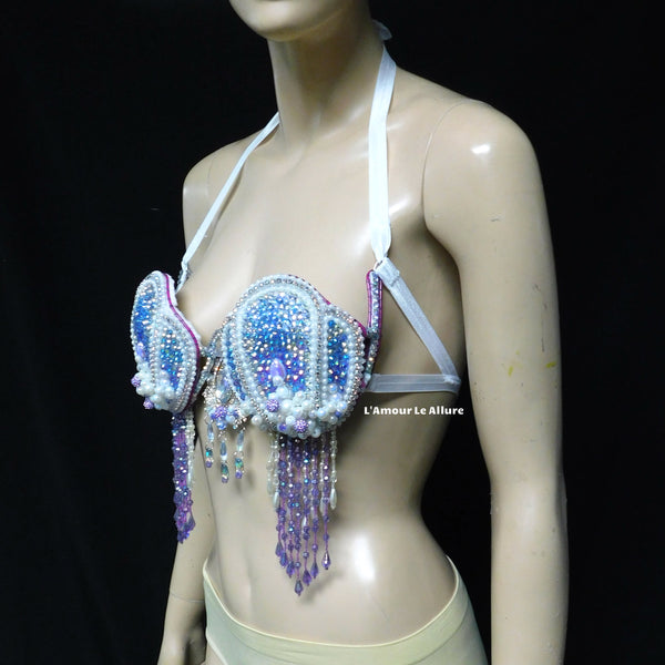 Pastel Blue and Lavender Rhinestone Mermaid Samba Shell Top