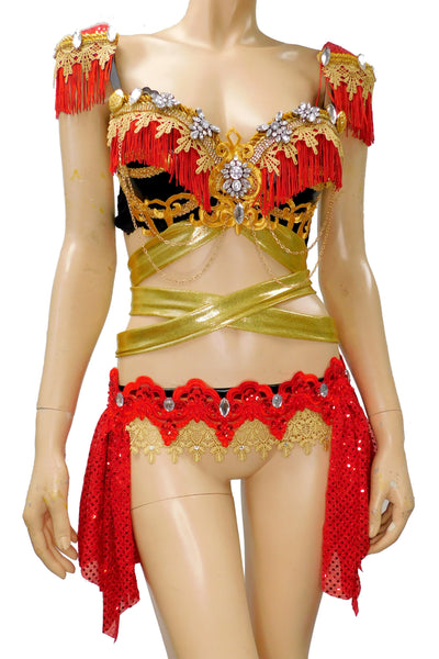 Ring Leader Bra Skirt Costume with Shoulder pads