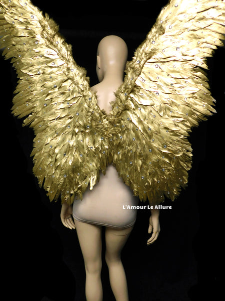 XL Gold Silver Rhinestone Angel Wings Costume Dance Halloween