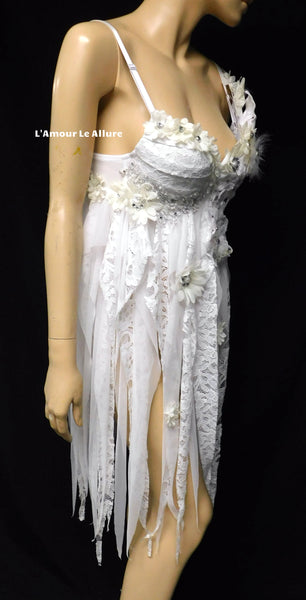 White Winter Flower Fairy Babydoll Dress Bra Costume