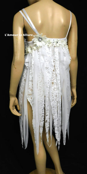 White Winter Flower Fairy Babydoll Dress Bra Costume