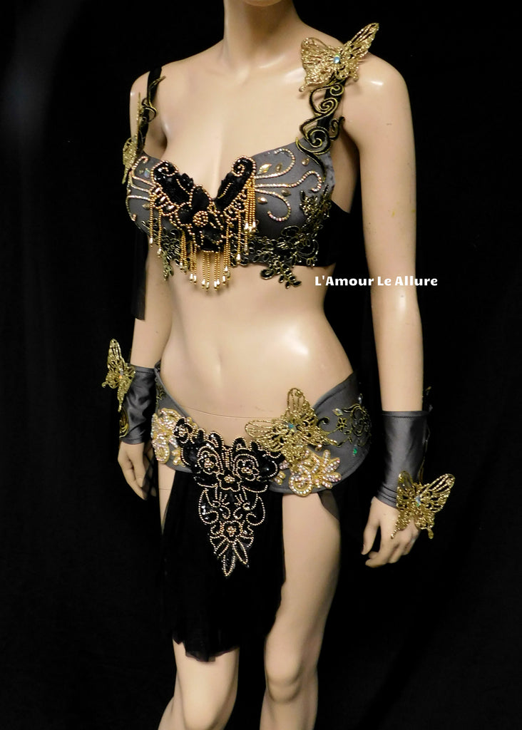 Black and Gold Butterfly Goddess Fairy Costume Dance Rave Bra Cape