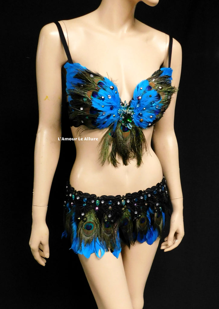 Peacock Feather Costume Rave Bra and Skirt Bottom – L'Amour Le Allure