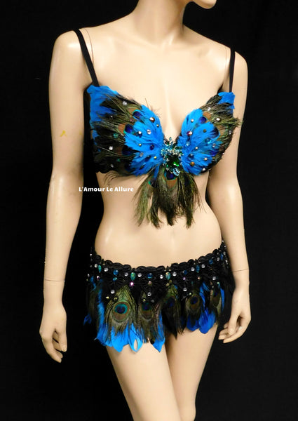 Peacock Feather Costume Rave Bra and Skirt Bottom