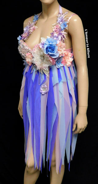 Iridescent Pastel Flower Fairy Babydoll Dress Bra Costume