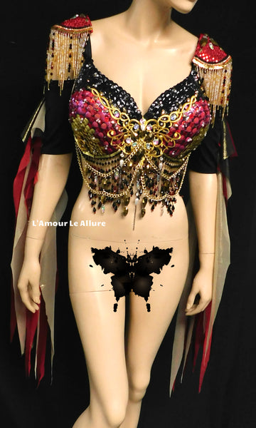 Royal Gold Black and Red Sequin Scale Mermaid Top Dance Costume Halloween