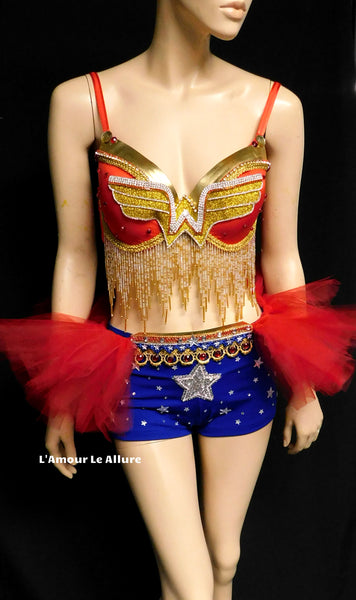 Gold Beaded Wonder Woman Bra With Shorts and Tutu