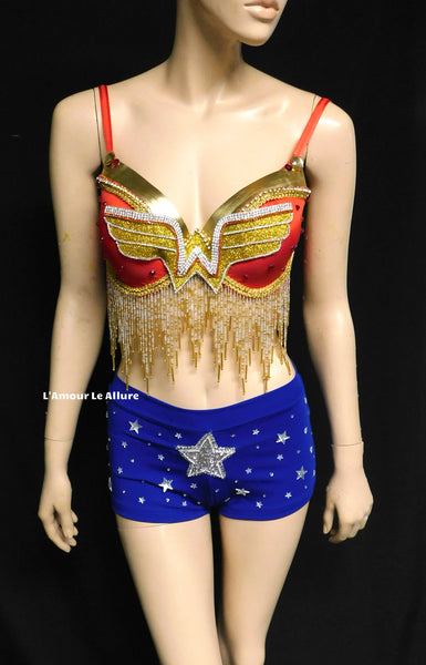 Gold Beaded Wonder Woman Bra With Shorts and Tutu