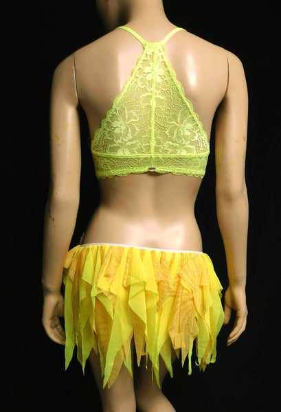Yellow and Orange Pearl Sequin Scale Mermaid Bra and Skirt