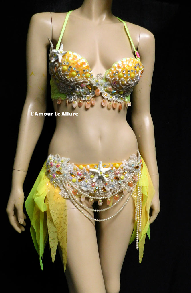 Yellow and Orange Pearl Sequin Scale Mermaid Bra and Skirt – L'Amour Le  Allure