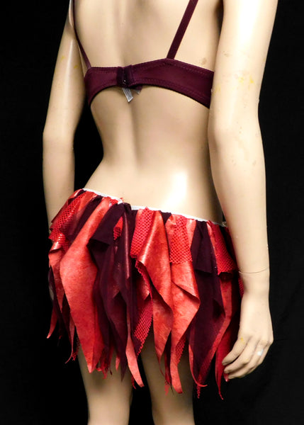 Ready to Ship 36A Purple and Burgundy Red Pearl Sequin Scale Mermaid Bra and Skirt