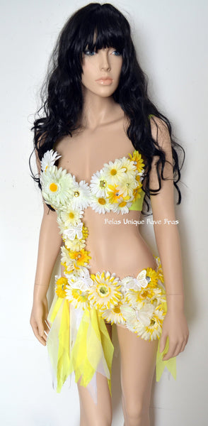 Summer Yellow and White Daisy Fairy Monokini Costume