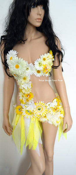 Summer Yellow and White Daisy Fairy Monokini Costume