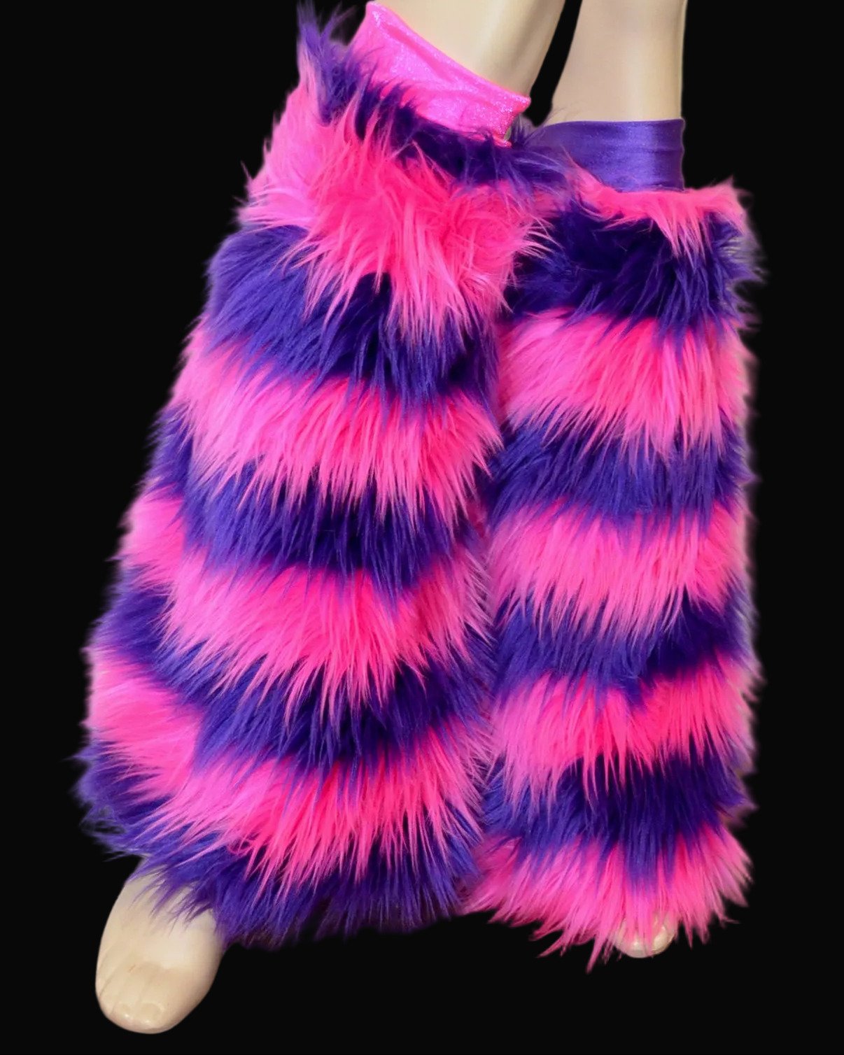 Cheshire Cat Inspired Fur Leg Warmers Rave Fluffies with Pink and Purp ...