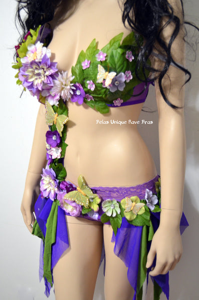 Lavender Spring Fairy Monokini Dance Costume Rave Bra Halloween
