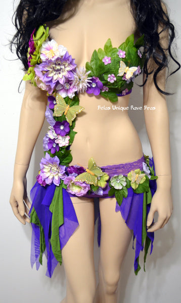Lavender Spring Fairy Monokini Dance Costume Rave Bra Halloween