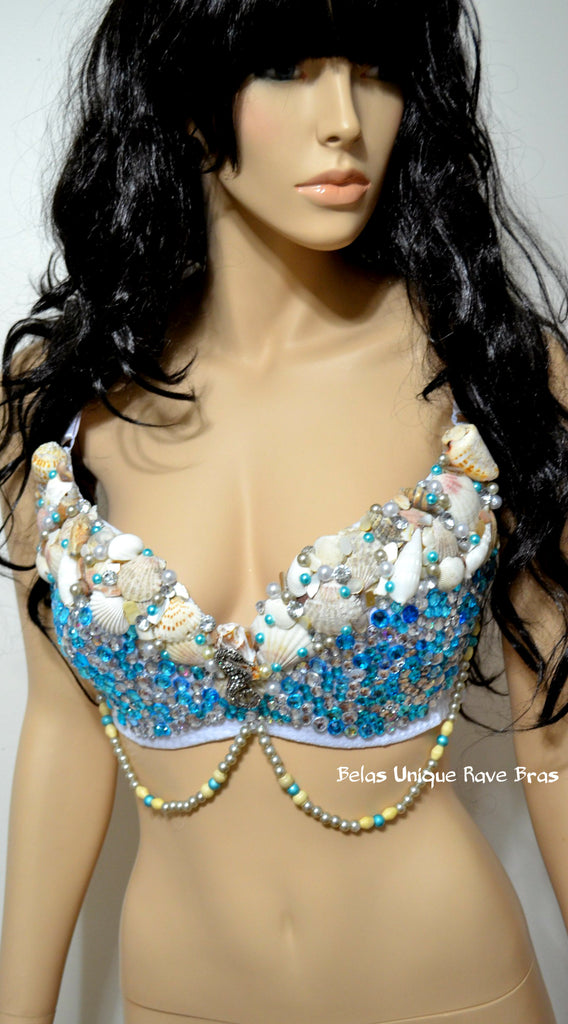 Turquoise Shell Mermaid Bra Top Cosplay Dance Costume Rave Bra