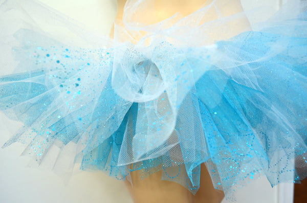 Elsa Glitter Blue and Silver Sequin Bow Tutu Half Skirt