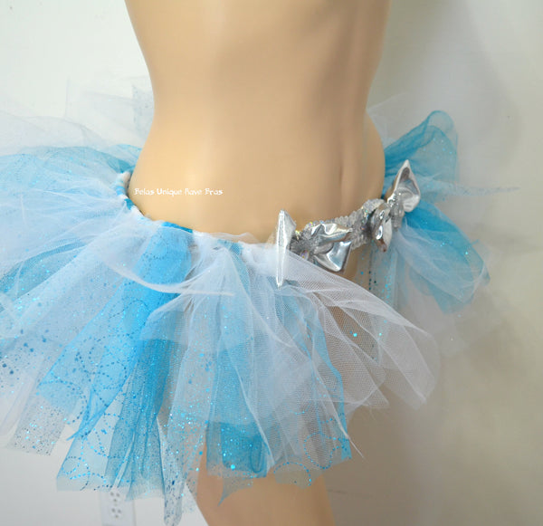 Elsa Glitter Blue and Silver Sequin Bow Tutu Half Skirt