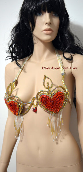 Red and Gold Qupid Heart Samba Carnival Top