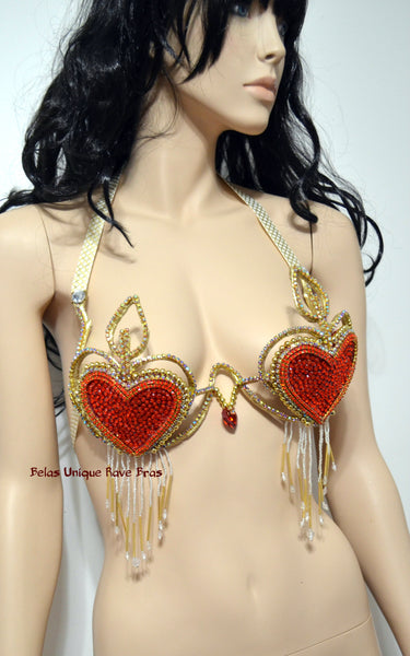 Red and Gold Qupid Heart Samba Carnival Top