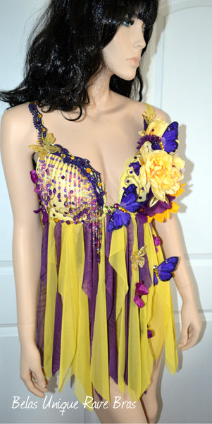 Purple and Yellow Spring Flower Fairy Babydoll Dress Bra Costume