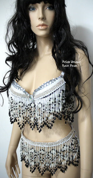 Great Gatsby Beaded Fringe Pearl Bra and Skirt