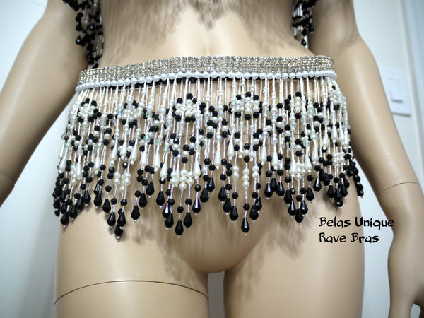 Great Gatsby Beaded Fringe Pearl Bra and Skirt