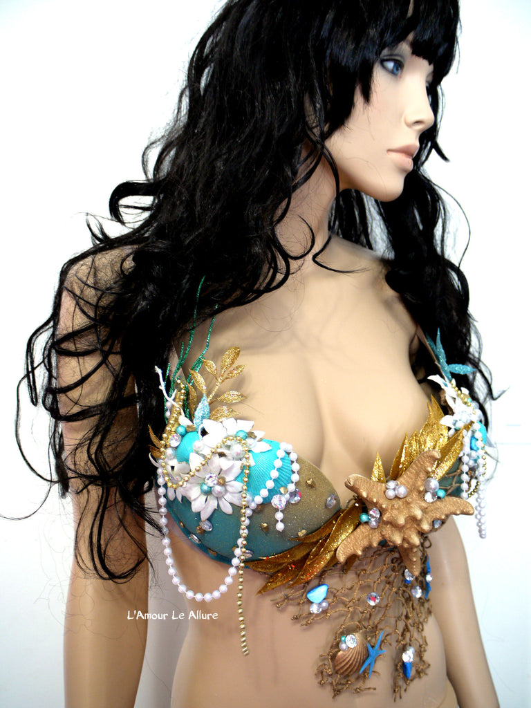 Dripping in Gold Turquoise Mermaid Bra Top – L'Amour Le Allure
