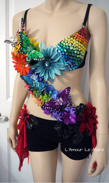 Dark Rainbow Fairy Monokini Costume Dance Rave Bra Halloween