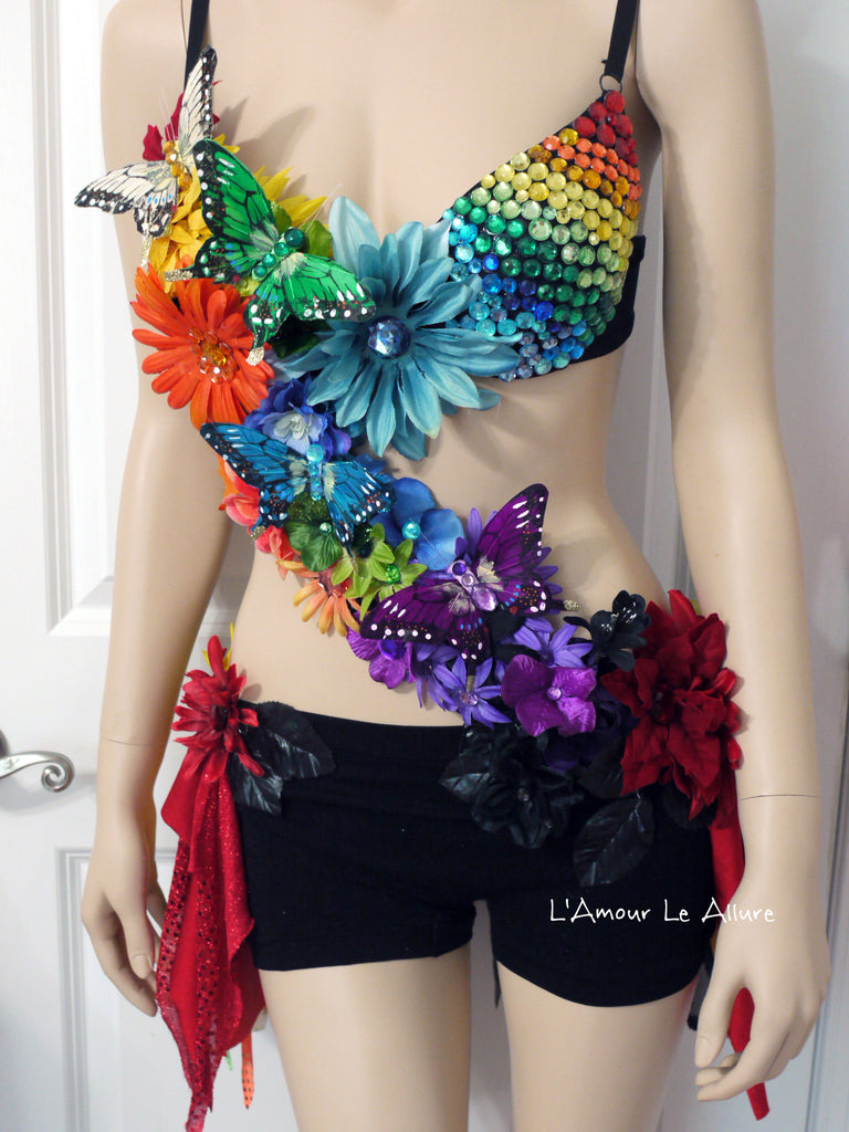 Dark Rainbow Fairy Monokini Costume Dance Rave Bra Halloween – L