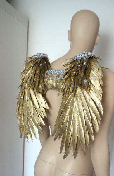 Medium Gold Silver Rhinestone Angel Wings Costume Dance Halloween