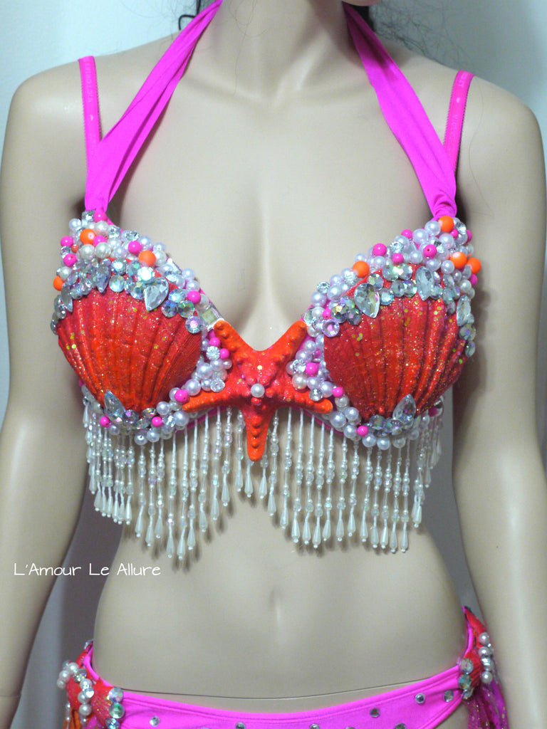 Pink Mermaid Rave Bra and High Waisted Bottoms - Complete Rave Outfit