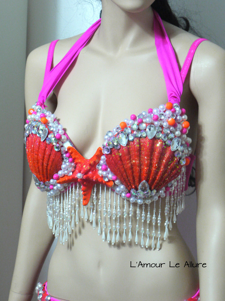 Pink Mermaid Rave Bra and High Waisted Bottoms - Complete Rave Outfit