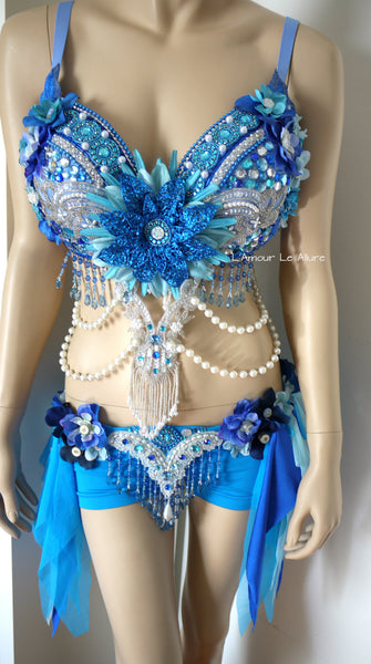 Turquoise Glitter Pearl Water Fairy Bra and Bottom Costume