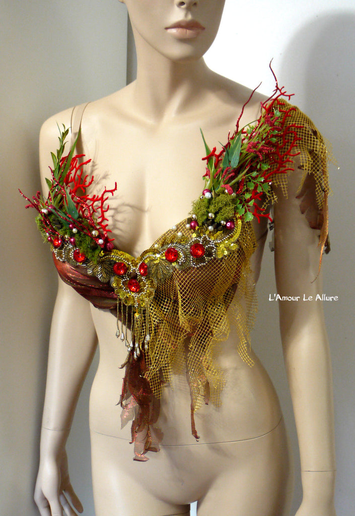 Red Gold Siren Mermaid Shell Bra Halloween Dance Costume – L'Amour