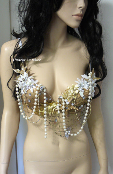 Dripping in Gold Mermaid Dance Costume Rave Bra Wear Halloween