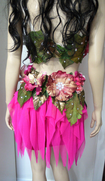 Spring Fairy Floral Bra with High Waisted Skirt - Hot Pink