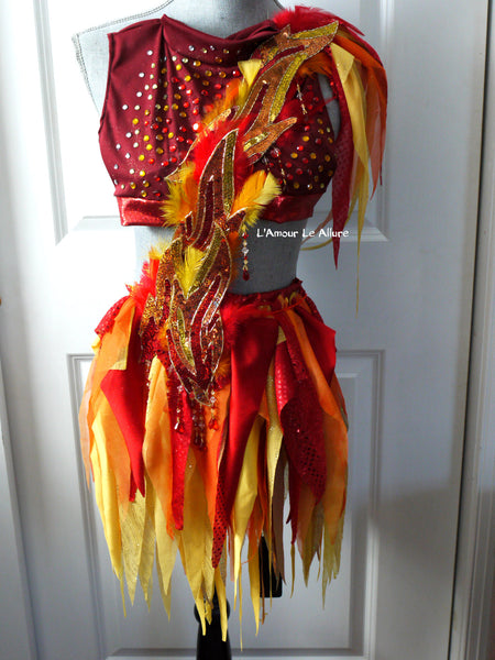 Girl On Fire Phoenix Monokini Fairy Dance Costume Rave Bra Halloween