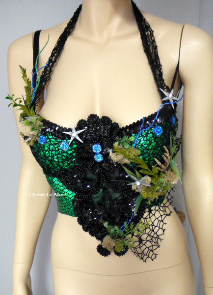 Dark Green Scale Siren Mermaid Bra