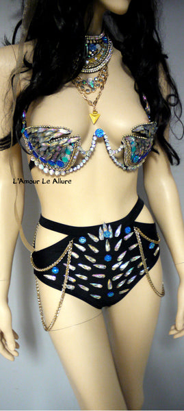Full Turquoise Rihanna Samba Costume Cosplay Dance Rave Cage Bra Halloween Burlesque Show Girl