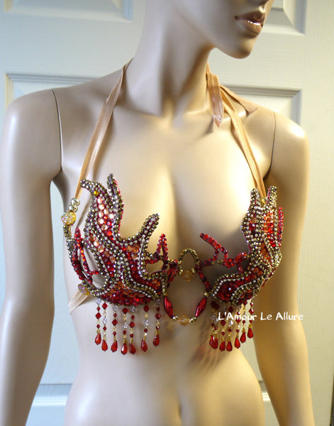 Gold and Red Phoenix Girl On Fire Flame Carnival Samba Rave Top Dance